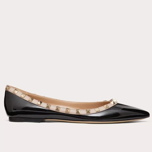 Valentino Rockstud Studded Patent Leather Ballet Ballerina Flats Shoes - Picture 1 of 15